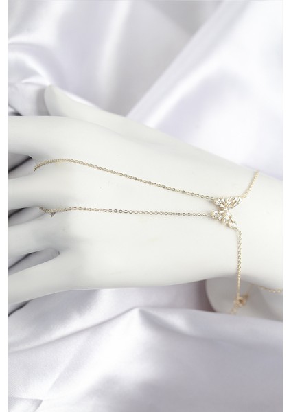 Pirinç Zirkon Taşlı Kelebek Model Gold Renk Şahmeran - Lisinya