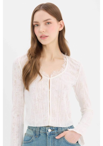 Fitted Dar Kesim U Yaka Dantel Hırka E4932AX25SP