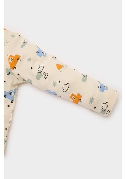 Erkek Bebek Pijama Takımı Araç Baskılı Fitilli Kaşkorse Uzun Kollu Üst Beli Lastikli Uzun Alt E6937A525SP