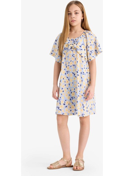 Kız Çocuk Desenli Viskon Kısa Kollu Yazlık Elbise E3820A825SM