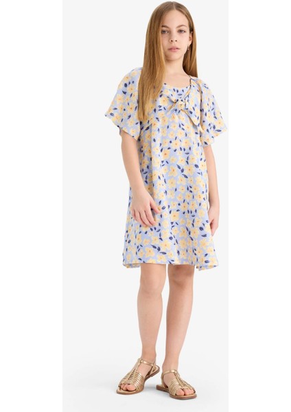 Kız Çocuk Desenli Viskon Kısa Kollu Yazlık Elbise E3820A825SM