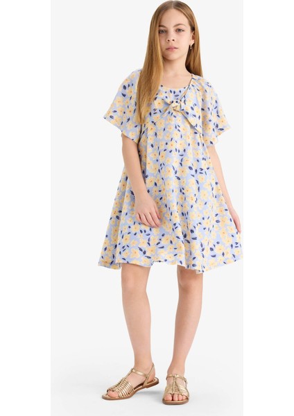 Kız Çocuk Desenli Viskon Kısa Kollu Yazlık Elbise E3820A825SM