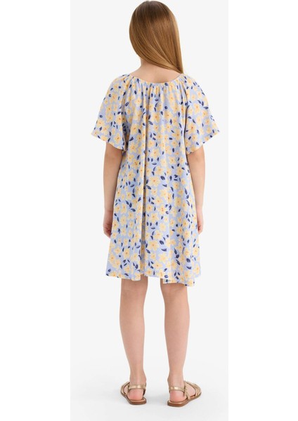 Kız Çocuk Desenli Viskon Kısa Kollu Yazlık Elbise E3820A825SM