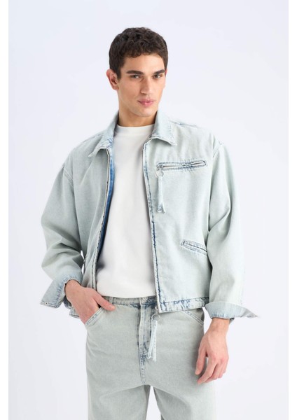 %100 Pamuk Relax Fit Fermuarlı Mevsimlik Baharlık Denim Ceket D8311AX25SP