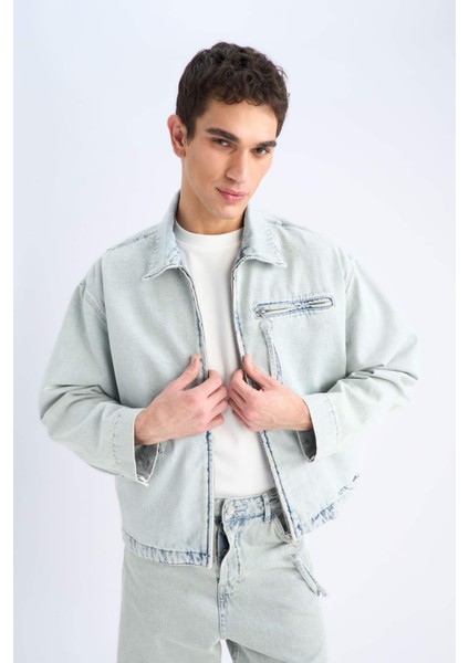 %100 Pamuk Relax Fit Fermuarlı Mevsimlik Baharlık Denim Ceket D8311AX25SP
