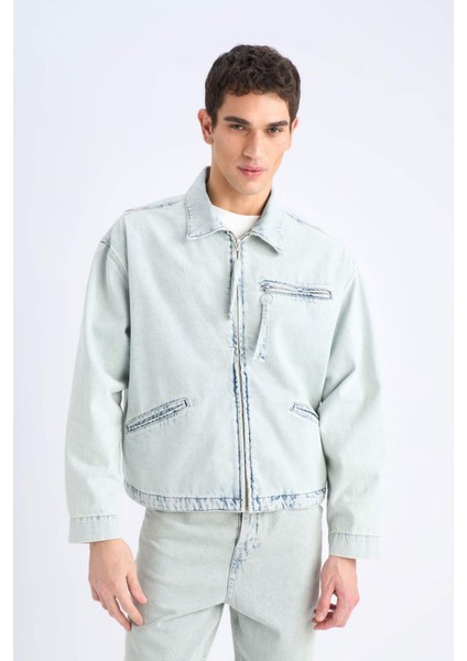 %100 Pamuk Relax Fit Fermuarlı Mevsimlik Baharlık Denim Ceket D8311AX25SP