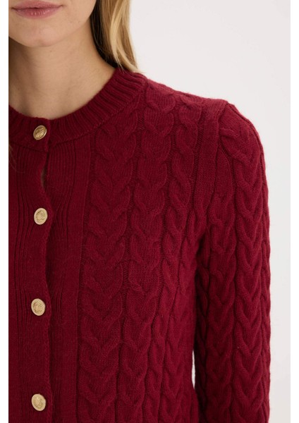 Regular Fit Bisiklet Yaka Selanik Örgü Desenli Triko Hırka C9044AX25SP