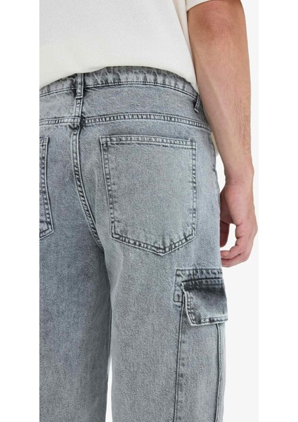 %100 Pamuk Relax Fit Rahat Kesim Kargo Cepli Geniş Paça Jean Pantolon D7263AX25SP