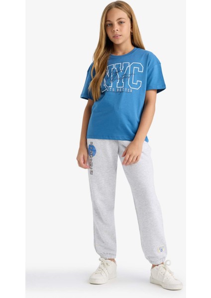 Kız Çocuk Beli Lastikli Baskılı Jogger Eşofman Altı E6929A825AU