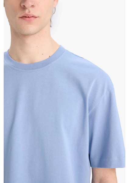 %100 Pamuk Oversize Geniş Kalıp Bisiklet Yaka Basic Düz Kısa Kollu Tişört E6885AXNS