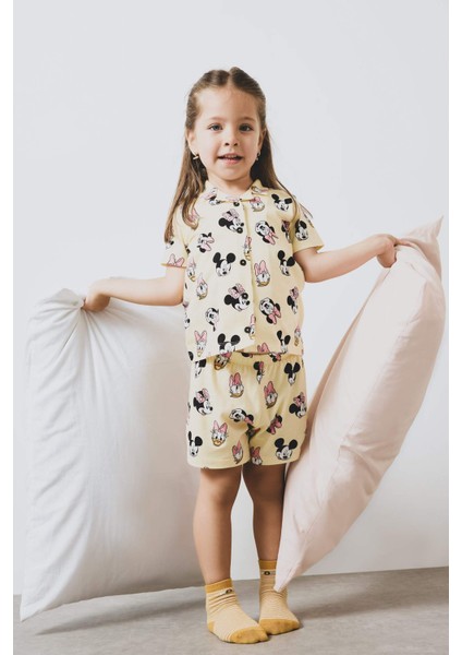 Kız Bebek Disney Mickey & Minnie Pijama Takımı Kısa Kollu Penye Beli Lastikli Şort E4652A525HS
