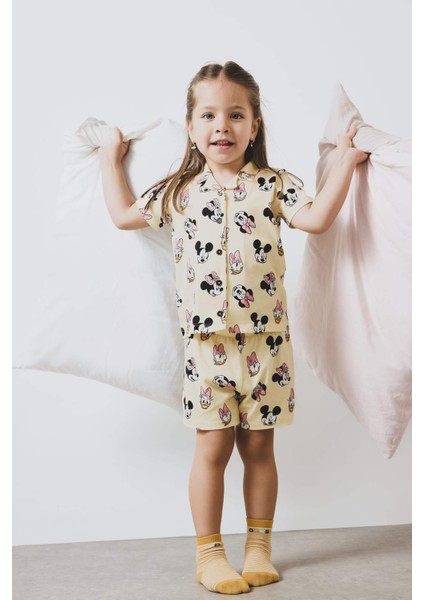 Kız Bebek Disney Mickey & Minnie Pijama Takımı Kısa Kollu Penye Beli Lastikli Şort E4652A525HS