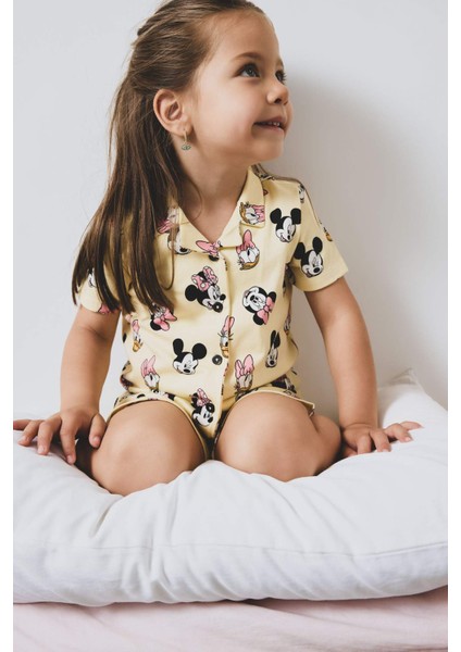 Kız Bebek Disney Mickey & Minnie Pijama Takımı Kısa Kollu Penye Beli Lastikli Şort E4652A525HS