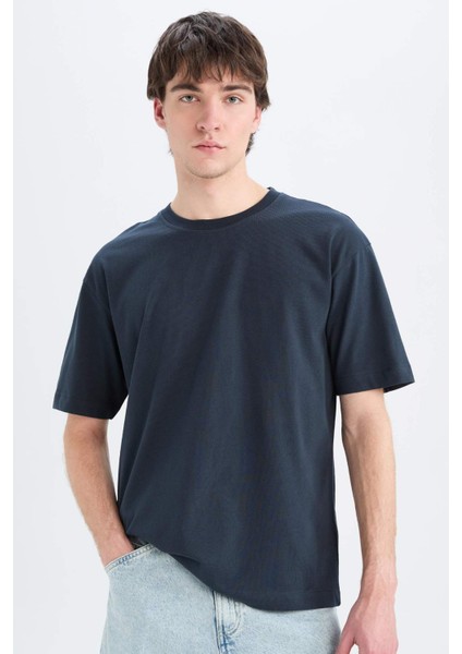 %100 Pamuk Oversize Geniş Kalıp Bisiklet Yaka Basic Düz Kısa Kollu Tişört E6885AXNS