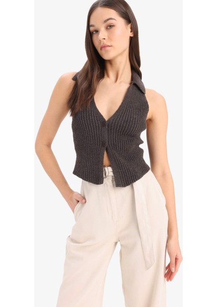 Coool Slim Fit Dar Kesim Düğmeli Triko Yelek D3584AX25SP