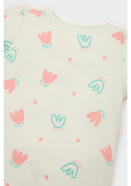 Kız Bebek Pijama Takımı Çiçekli Kısa Kollu Penye Üst Beli Lastikli Şort E4614A525SM
