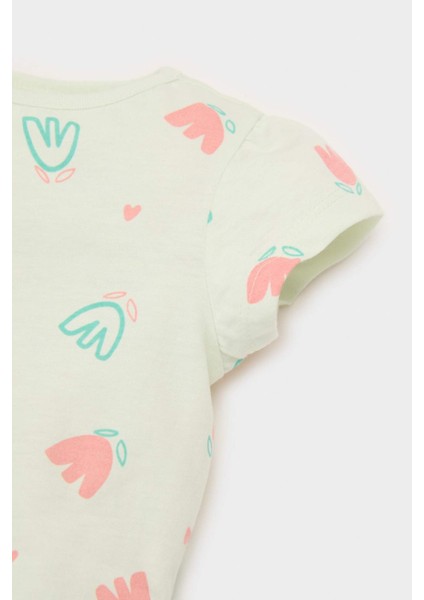 Kız Bebek Pijama Takımı Çiçekli Kısa Kollu Penye Üst Beli Lastikli Şort E4614A525SM