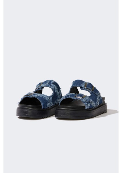 Kadın Düz Taban Çift Bantlı Jean Terlik E7048AX25SP