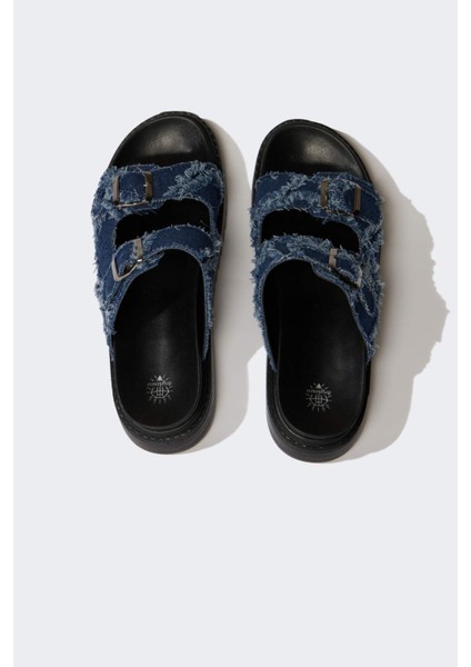 Kadın Düz Taban Çift Bantlı Jean Terlik E7048AX25SP