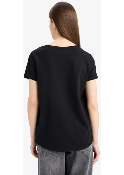 Regular Fit V Yaka Basic Düz Kısa Kollu Siyah Tişört K1507AZ25SM