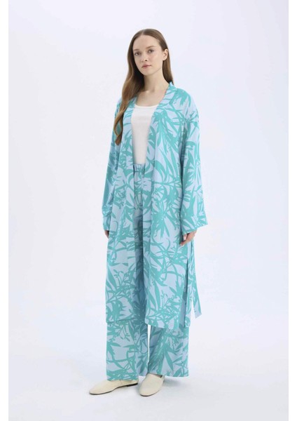 Wide Leg Geniş Paça Desenli Beli Lastikli Viskon Pantolon E1824AX25SP