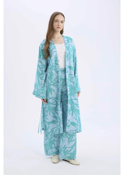 Wide Leg Geniş Paça Desenli Beli Lastikli Viskon Pantolon E1824AX25SP