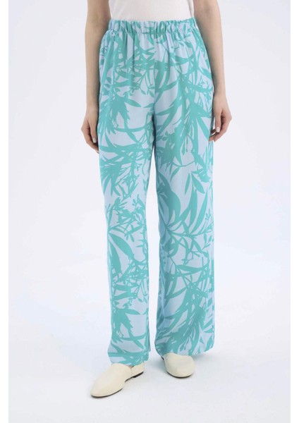 Wide Leg Geniş Paça Desenli Beli Lastikli Viskon Pantolon E1824AX25SP