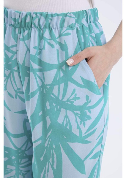 Wide Leg Geniş Paça Desenli Beli Lastikli Viskon Pantolon E1824AX25SP