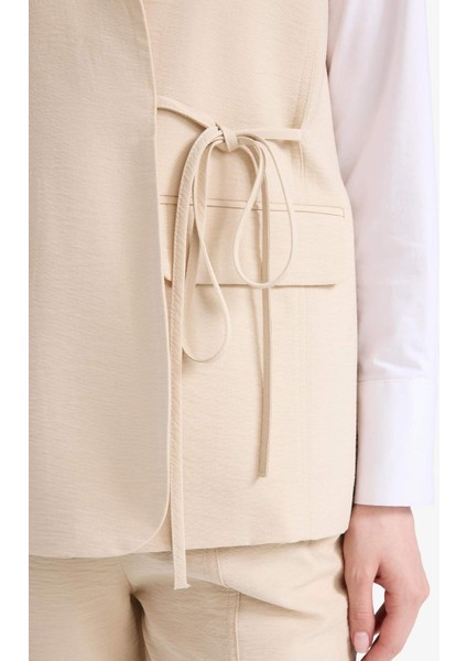 V Yaka Bağcıklı Basic Düz Blazer Yelek E4358AX25SP