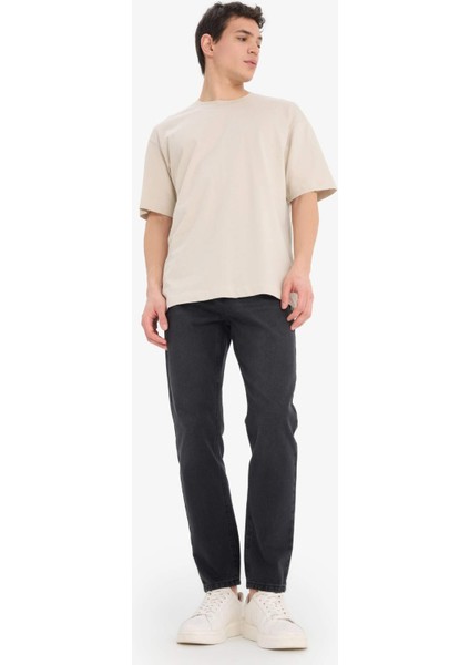 %100 Pamuk Oversize Geniş Kalıp Bisiklet Yaka Basic Düz Kısa Kollu Tişört E6885AXNS