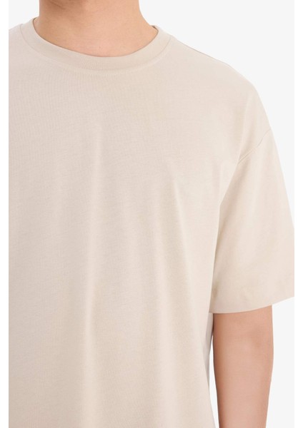 %100 Pamuk Oversize Geniş Kalıp Bisiklet Yaka Basic Düz Kısa Kollu Tişört E6885AXNS