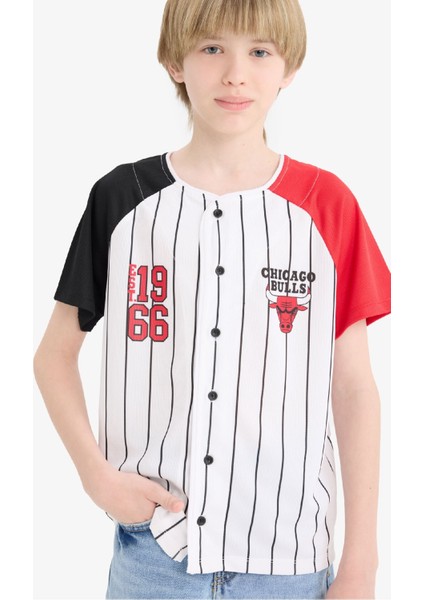 Erkek Çocuk NBA Chicago Bulls V Yaka Sırt Baskılı Kısa Kollu Tişört E4834A825SM
