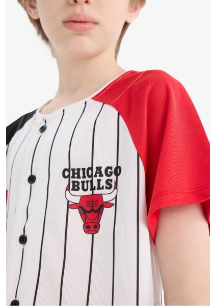 Erkek Çocuk NBA Chicago Bulls V Yaka Sırt Baskılı Kısa Kollu Tişört E4834A825SM