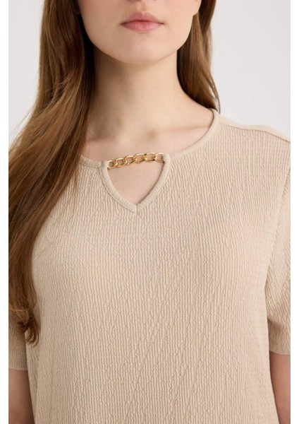 Regular Fit Apaş Yaka Basic Düz Bürümcük Kısa Kollu Midi Yazlık Elbise D3834AX25SM