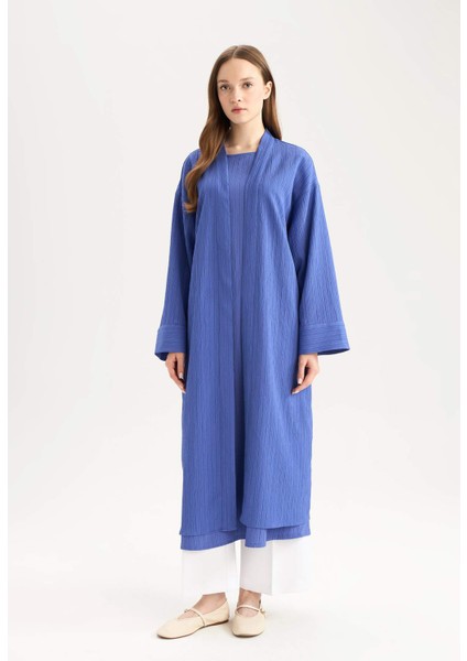 Relax Fit Şal Yaka Krinkıl Kumaş Uzun Kimono E1816AX25SP
