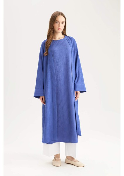 Relax Fit Şal Yaka Krinkıl Kumaş Uzun Kimono E1816AX25SP