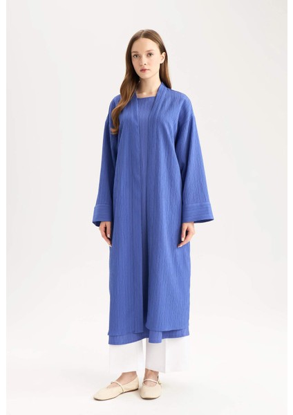 Relax Fit Şal Yaka Krinkıl Kumaş Uzun Kimono E1816AX25SP