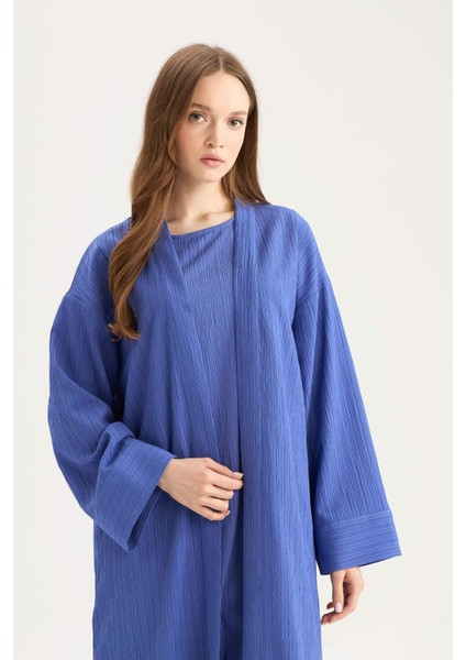 Relax Fit Şal Yaka Krinkıl Kumaş Uzun Kimono E1816AX25SP