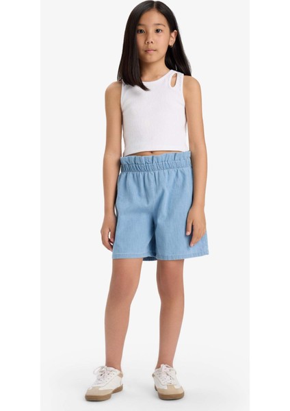 Kız Çocuk Beli Lastikli Jean Şort E6690A825SM