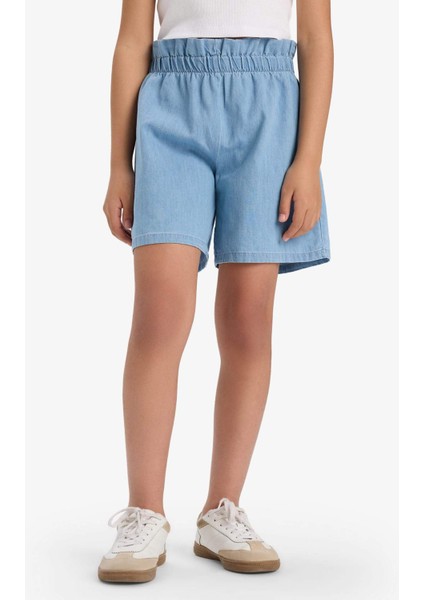 Kız Çocuk Beli Lastikli Jean Şort E6690A825SM