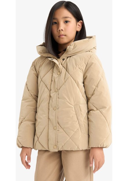 Kız Çocuk Kapüşonlu Fermuarlı Çıtçıtlı Kapitoneli Mont A0839A825AU