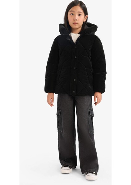 Kız Çocuk Kapüşonlu Fermuarlı Çıtçıtlı Kapitoneli Mont A0839A825AU