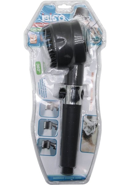 Elastik Silikon Çok Fonksiyonlu Duş Başlığı, 360 Derece Döner, Su Stop Tuşu ile Kullanım