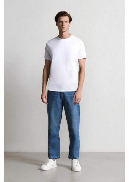 %100 Pamuk Baggy Fit Geniş Kalıp Normal Bel Geniş Paça Jean Pantolon B5783AX25SP