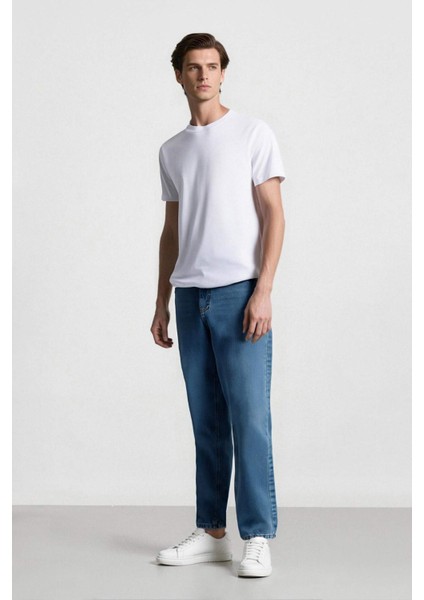 %100 Pamuk Baggy Fit Geniş Kalıp Normal Bel Geniş Paça Jean Pantolon B5783AX25SP