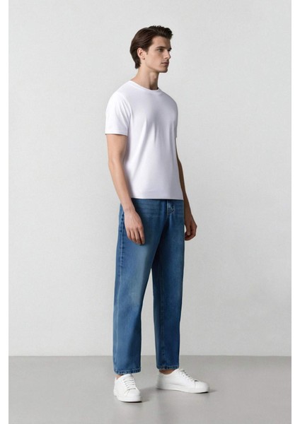 %100 Pamuk Baggy Fit Geniş Kalıp Normal Bel Geniş Paça Jean Pantolon B5783AX25SP