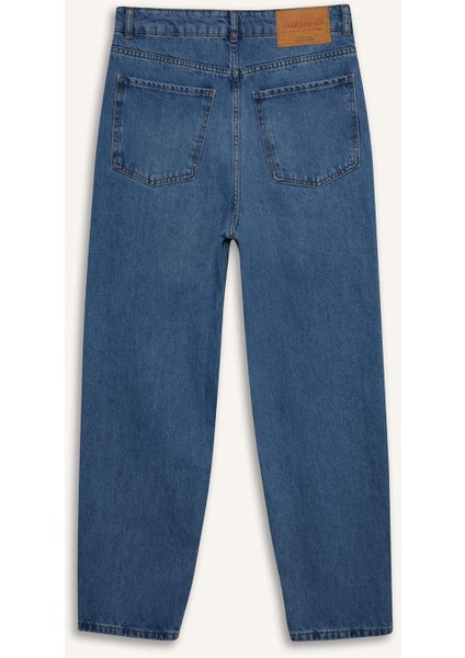 %100 Pamuk Baggy Fit Geniş Kalıp Normal Bel Geniş Paça Jean Pantolon B5783AX25SP