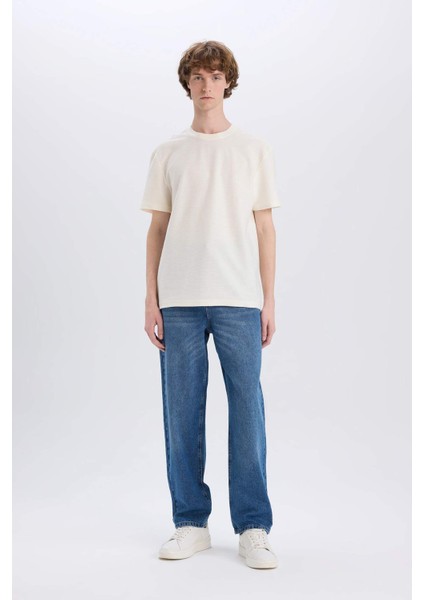 %100 Pamuk Baggy Fit Geniş Kalıp Normal Bel Geniş Paça Soluk Efektli Jean Pantolon D7318AX25SP