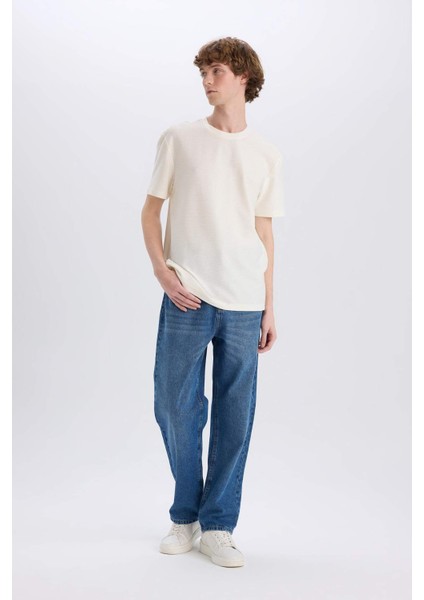 %100 Pamuk Baggy Fit Geniş Kalıp Normal Bel Geniş Paça Soluk Efektli Jean Pantolon D7318AX25SP