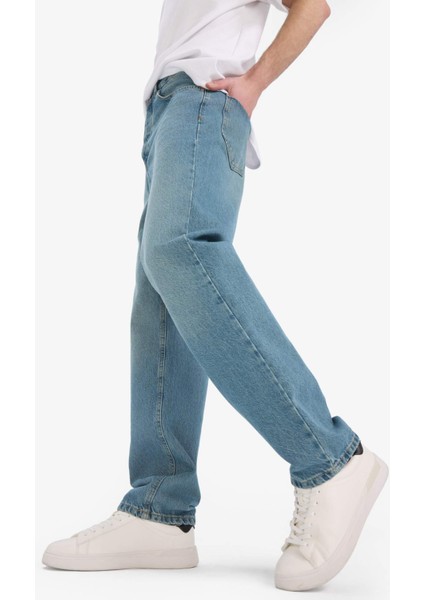 %100 Pamuk Baggy Fit Geniş Kalıp Normal Bel Geniş Paça Soluk Efektli Jean Pantolon D7279AX25SP
